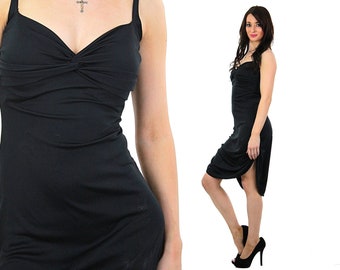 Vintage 80s open back Black Cocktail midi Dress