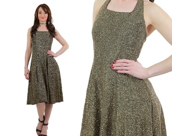 80s 90s Prom dress size 8 Black and Gold Metallic sleeveless