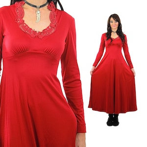 Boho maxi dress vintage 70s hippie red formal glam gown Medium