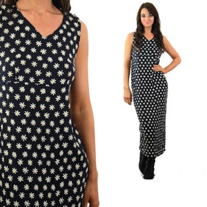90s grunge dress empire waist babydoll sunflower print sleeveless loose fit Medium