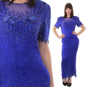 80s prom dress blue Silk cocktail party evening Medium