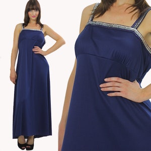 Vintage 70s Boho Hippie Navy Blue sequin maxi dress
