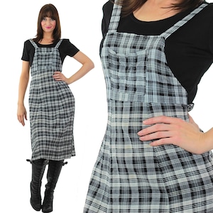 Vintage 90s Plaid dress grunge coverall maxi jumper