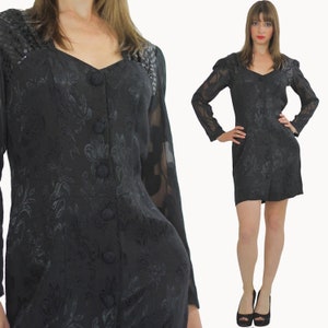 80s black prom dress button down floral print Size 7