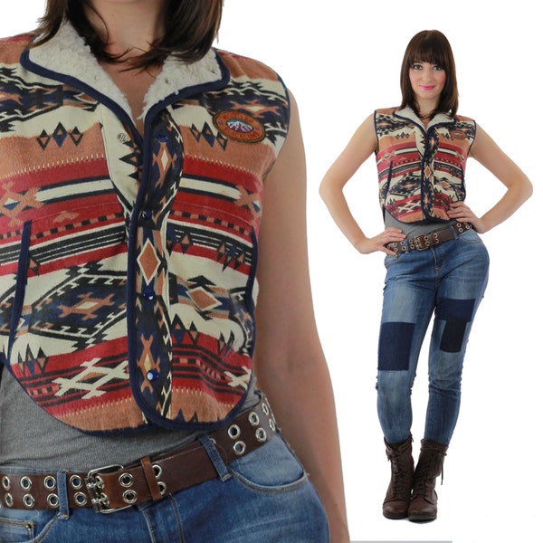 Vintage Boho fleece vest boho top Hippie Ethnic vest Southwestern Boho vest Ethnic tribal top vest Festival top Vintage Native vest S small