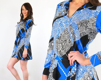 Vintage 70s Wrap dress abstract argyle print Medium