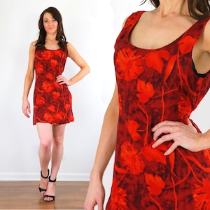 90s slip dress grunge floral print tie back Large