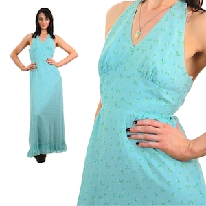 Cottagecore dress 60s 70s prairie boho maxi blue floral print Small