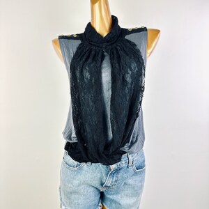 90s sheer lace top sleeveless blouse draped black grunge goth large