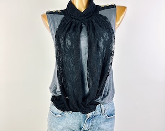 90s sheer lace top sleeveless blouse draped black grunge goth large