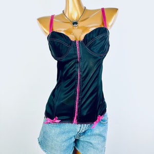 Top con corsé y bustier de los años 90, lencería gótica, camisa negra rosa fuerte para salir, talla 40C