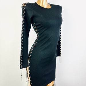 90s black cocktail dress corset laceup mini formal goth witch dress size XXS