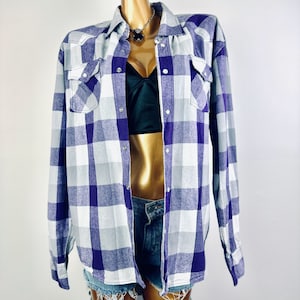 Vintage Mens flannel shirt White plaid button up shirt 90s Grunge size XL