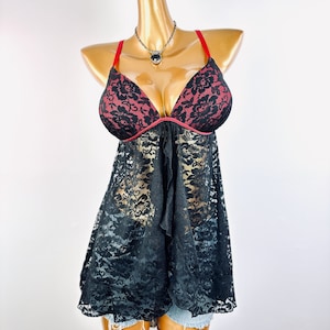 vintage lingerie see through babydoll top gothic black lace camisole 2X