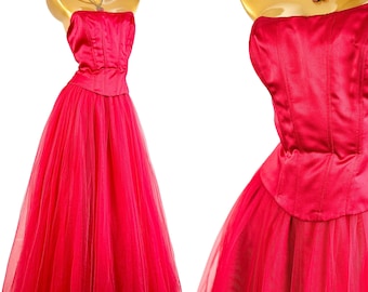 90er Abendkleid Korsett Ballkleid Vintage Fee rot tüll Ballkleid Gr. 3/4
