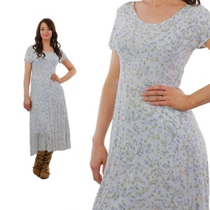 White Floral Grunge Dress | 90’s Vintage Soft Midi Dress | Retro Summer Dress | Short Sleeve | Aesthetic Dress | 90s Evening Party Dress