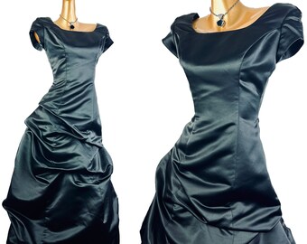 Goth Prom Dress 90s vintage black satin Ballgown wedding guest dress formal