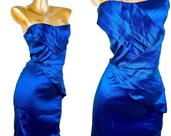 90s prom dress short strapless dark blue Medium