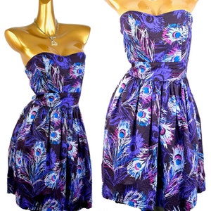 Babydoll dress purple strapless high waisted sweetheart boho festival mini Medium