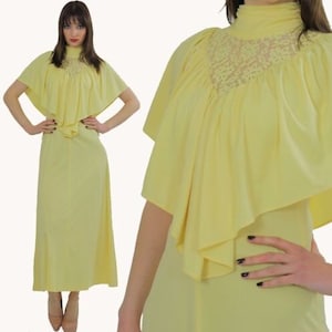 70s Cocktail Dress Vintage prairie peasant pastel yellow