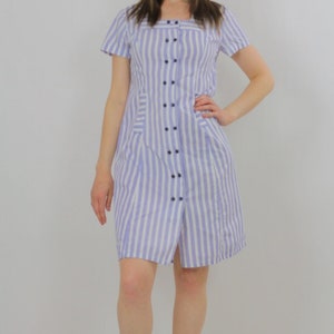 Vintage 60s striped nautical sailor dress button up short sleeve sailor stripes M