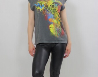 Vintage graphic T shirt skateboard tee shirt neon skateboard skull Tshirt tee shirt XL cotton cutoff tee shirt