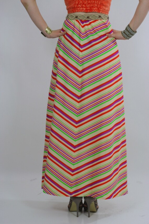 Vintage 60s Boho Hippie Chevron neon maxi skirt - image 6