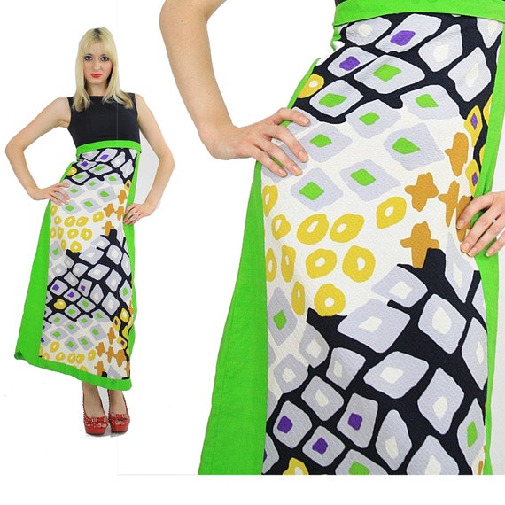 Vintage hippie boho abstract graphic mod maxi dre… - image 1