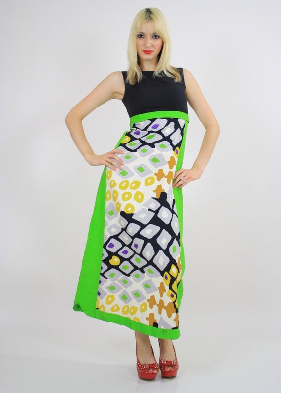 Vintage hippie boho abstract graphic mod maxi dre… - image 2