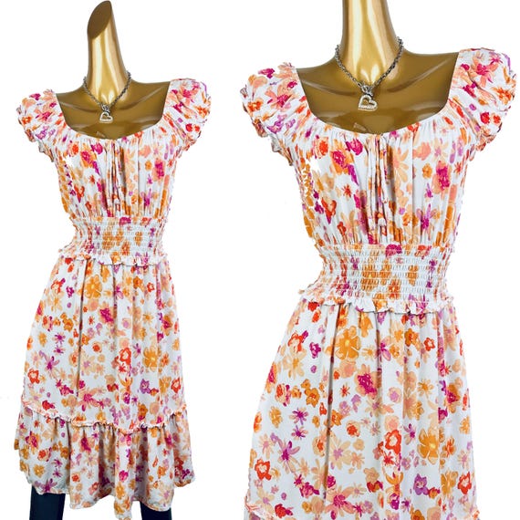 90s Milkmaid Dress Cottagecore Floral Print Prairie Mini Sundress - Etsy