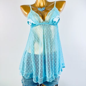 Vintage babydoll lingerie top sheer see through light blue