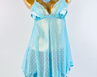 Vintage babydoll lingerie top sheer see through light blue