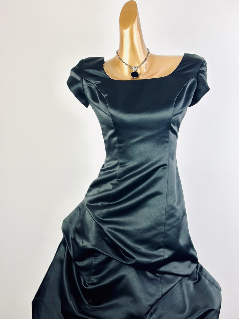 Goth Prom Dress 90s vintage black satin Ballgown wedding guest dress formal image 10