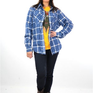 Blue flannel shirt long sleeve button down Vintage 1990s grunge blue white checkered lumberjack Unisex Medium