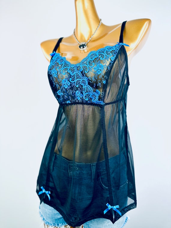 Vintage 90s goth babydoll lingerie top sheer see … - image 3
