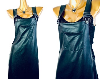 y2k grunge goth dress faux leather coverall jumper mini dress size M Medium
