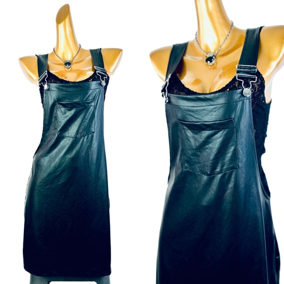 green emerald velvet dress Faux Leather Overalls main image 1