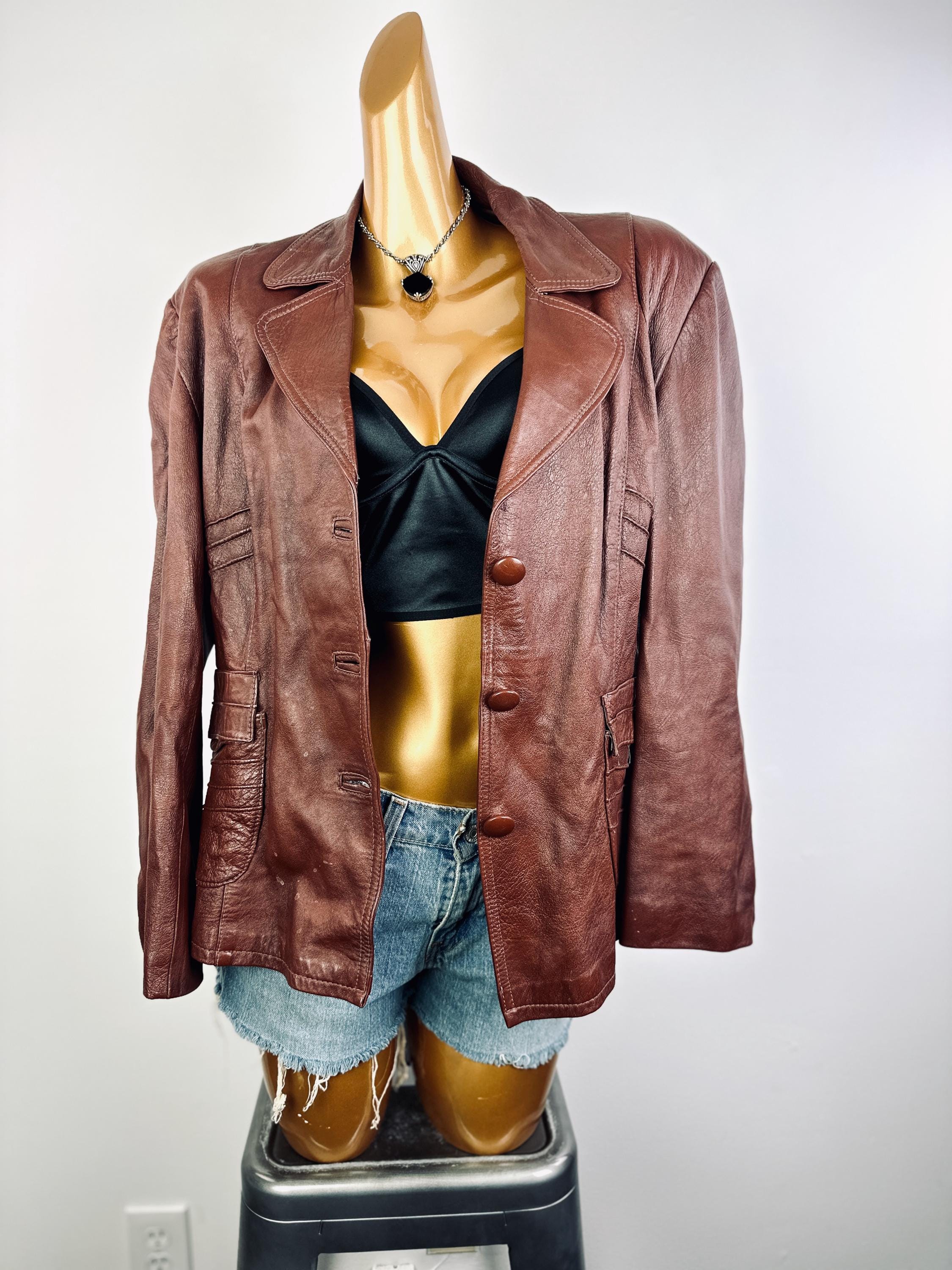 70s Bomber Jacket Vintage Brown Leather Size M - Etsy