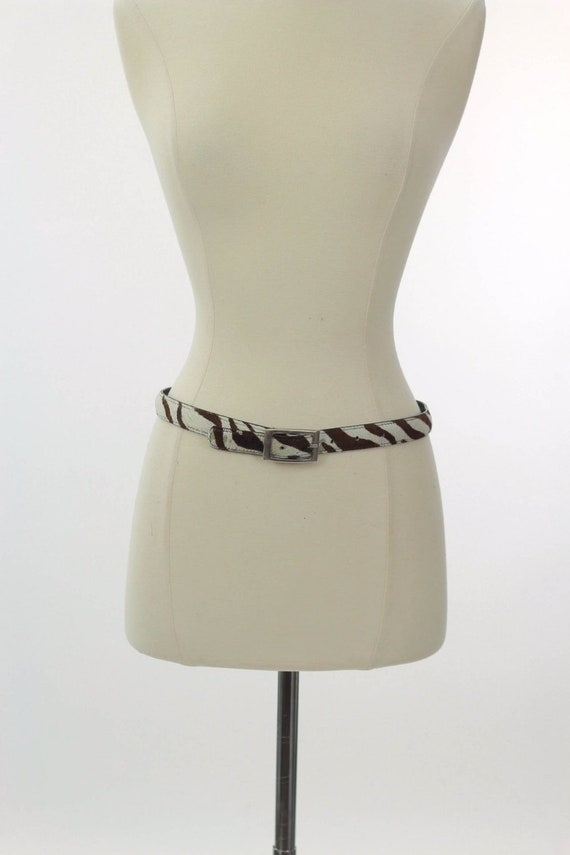 Vintage zebra belt animal belt Leather skinny belt - image 4