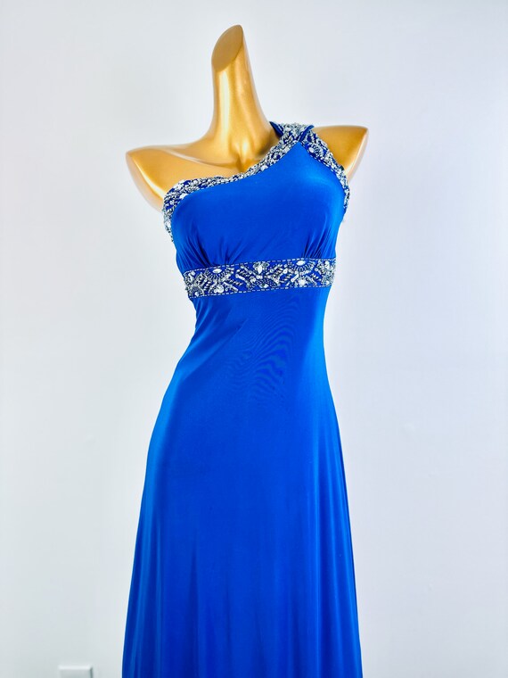 Blue Vintage Long Prom Dress Beaded Evening Party Dress 21st Birthday Outfit main image 1