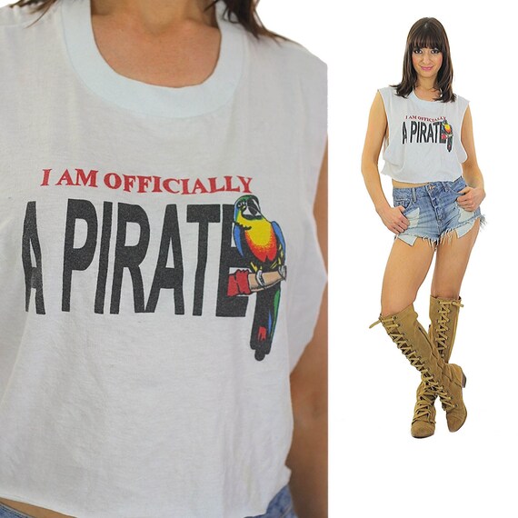 Pirate shirt Cut off shirt White tee shirt Crop to