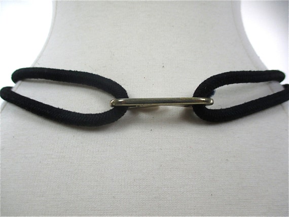 80s Black gold woven braided waist metallic belt - image 3