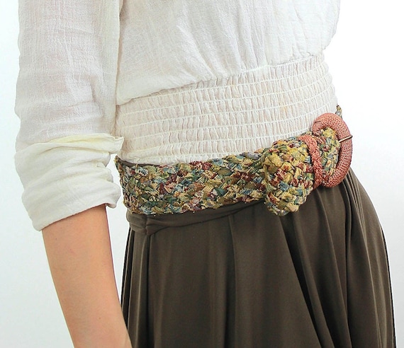 Vintage 70s Boho Metallic Tapestry Braided Belt - Etsy