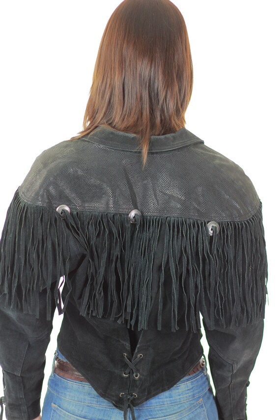 Fringe suede leather jacket 1980s Medium - image 5