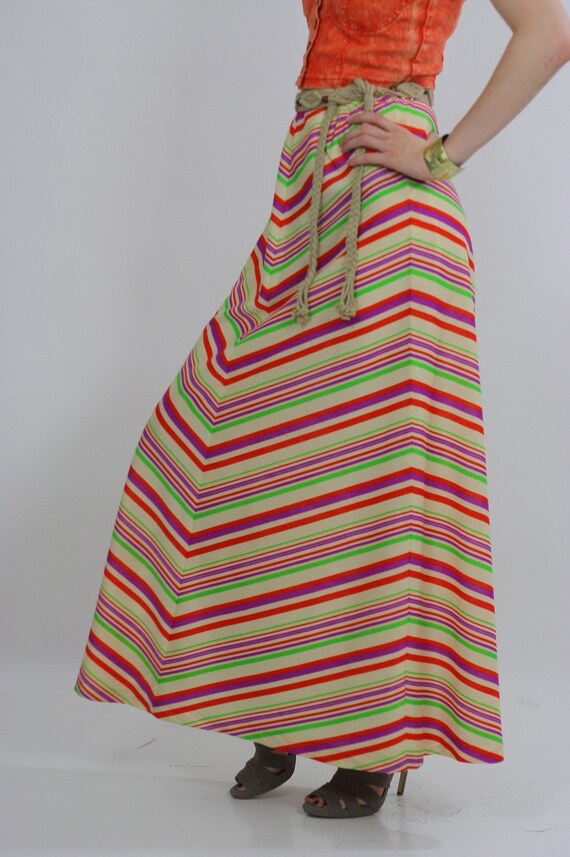 Vintage 60s Boho Hippie Chevron neon maxi skirt - image 5