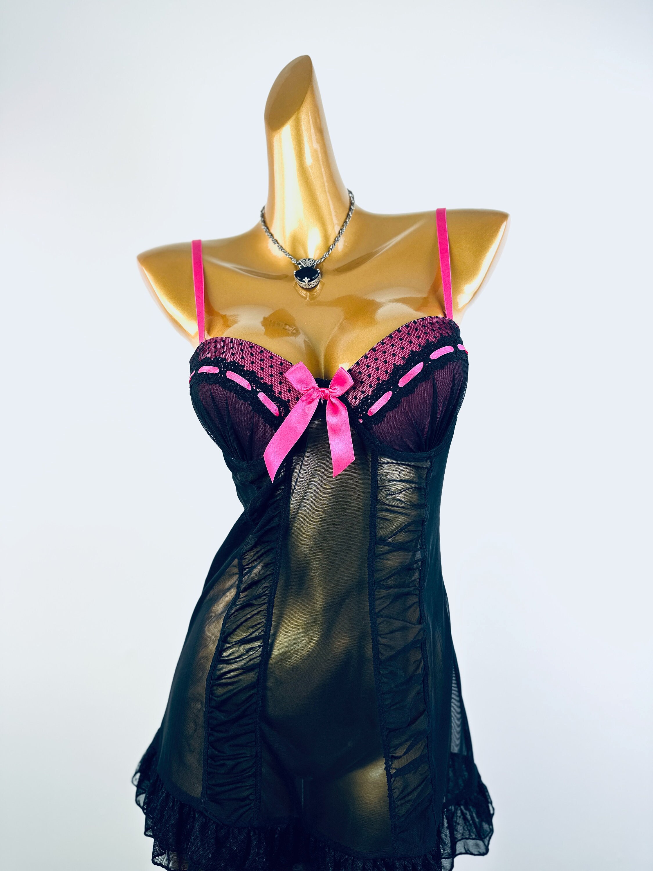 Y2k Coquette Dress Babydoll Lingerie Sheer See Through Mini Slip