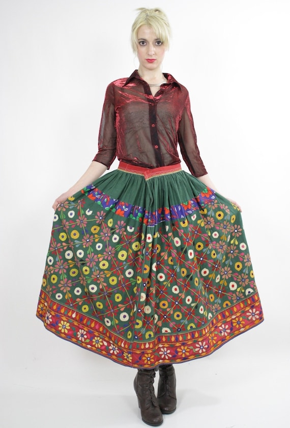 Embroidered India Mirror skirt Vintage Boho Hippie