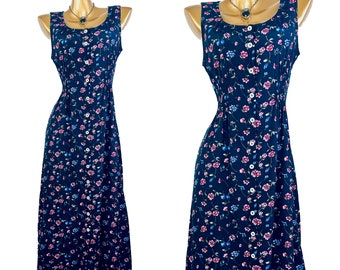 90s floral midi dress cottagecore dark floral print prairie sun dress size 10