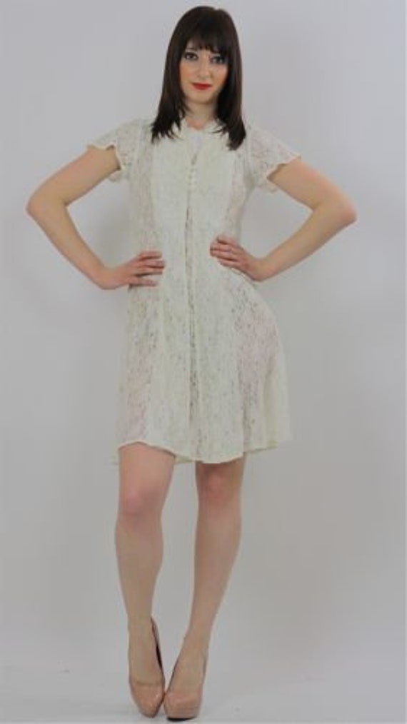 Vintage 90s grunge Boho white sheer lace party mi… - image 2