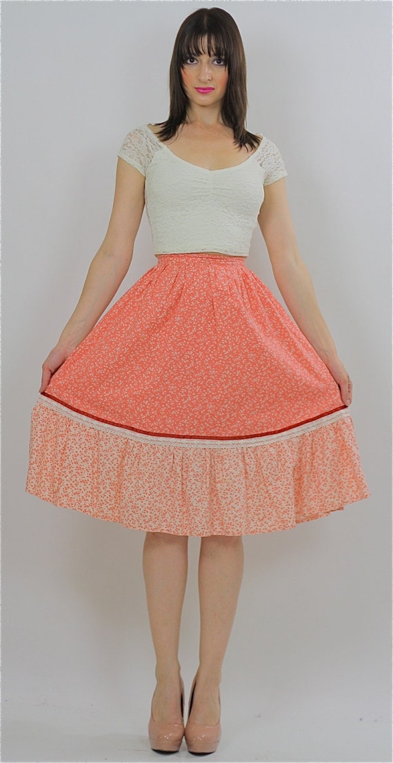 Floral skirt white peach Boho High waisted Vintag… - image 5